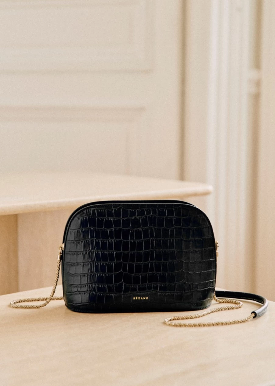 Sezane Women's Croco Victor Bag - Genuine Crocodile Leather Handbag for Women