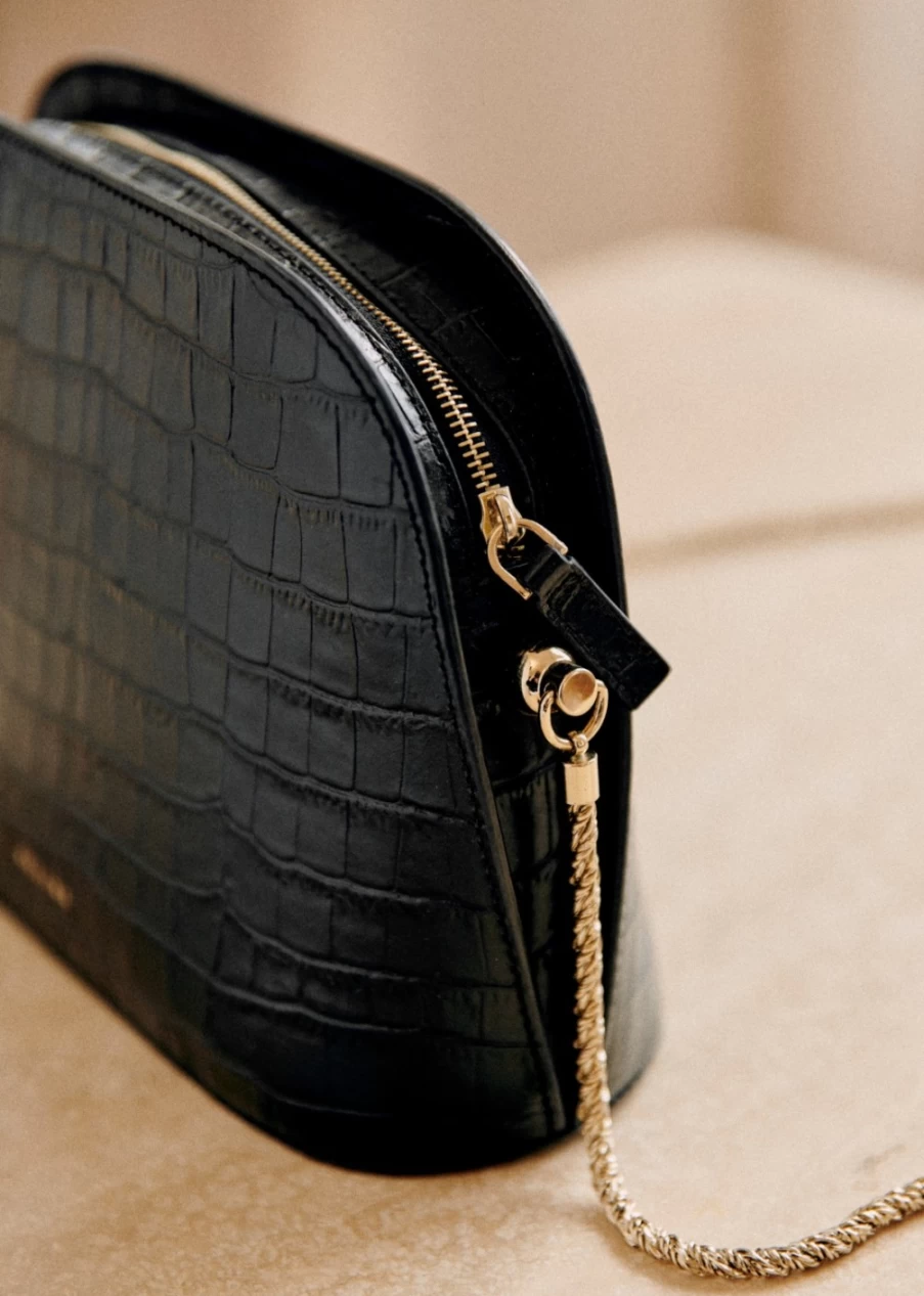 Sezane Women's Croco Victor Bag - Genuine Crocodile Leather Handbag for Women