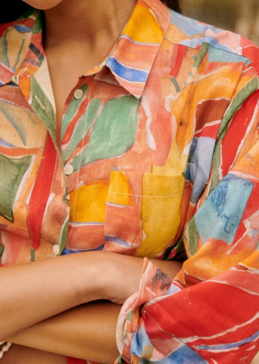 Sezane Women's Mirage Print Max Shirt by Geoffroy Pithon - Stylish Floral Blouse