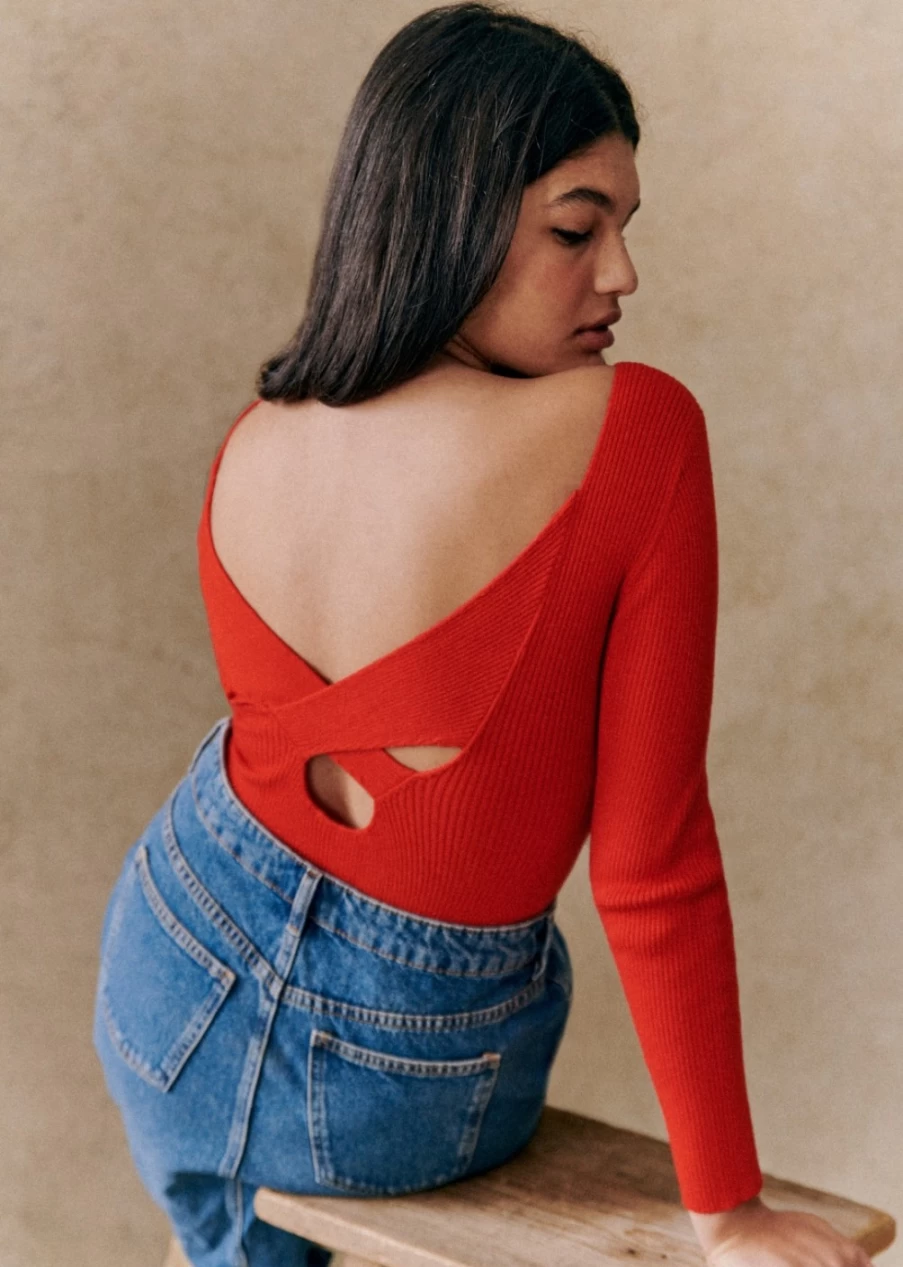 Sezane Women's Coral Lena Bodysuit - Flattering Fit Stretch Fabric