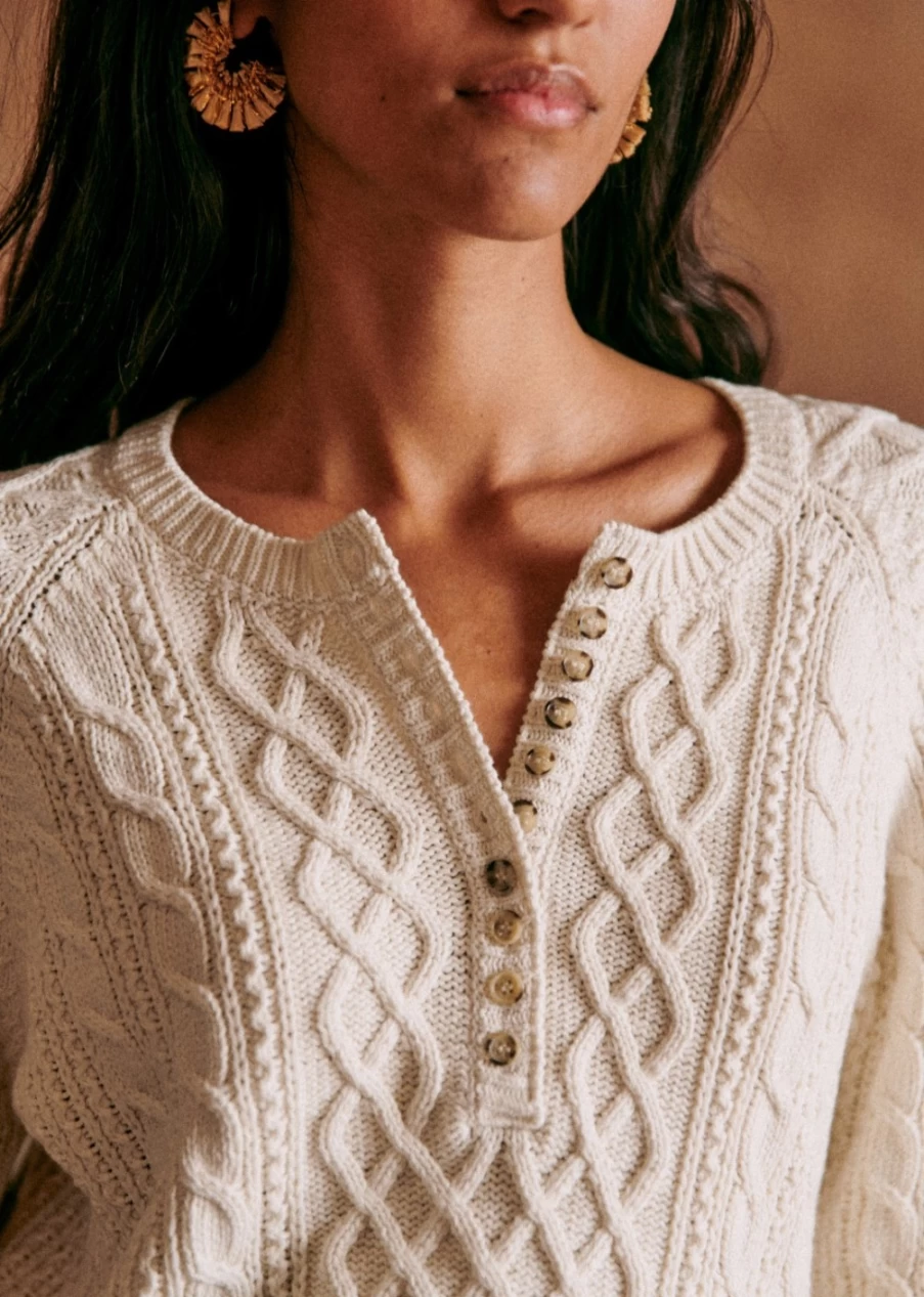 Sezane Women's Cream Bree Jumper - Soft Knit Sweater for Women