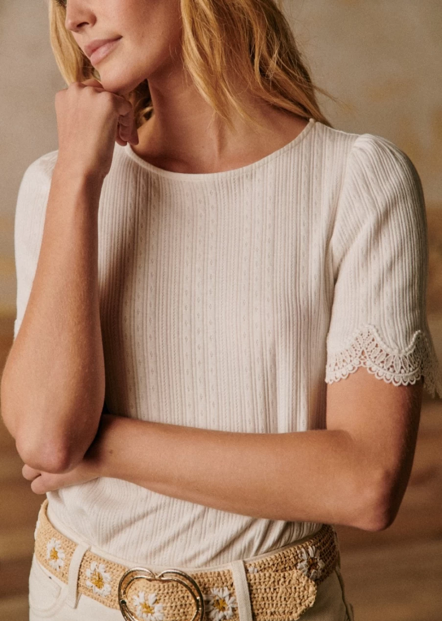Sezane Women's Clea Cotton T-Shirt - Classic Fit Short Sleeve Top