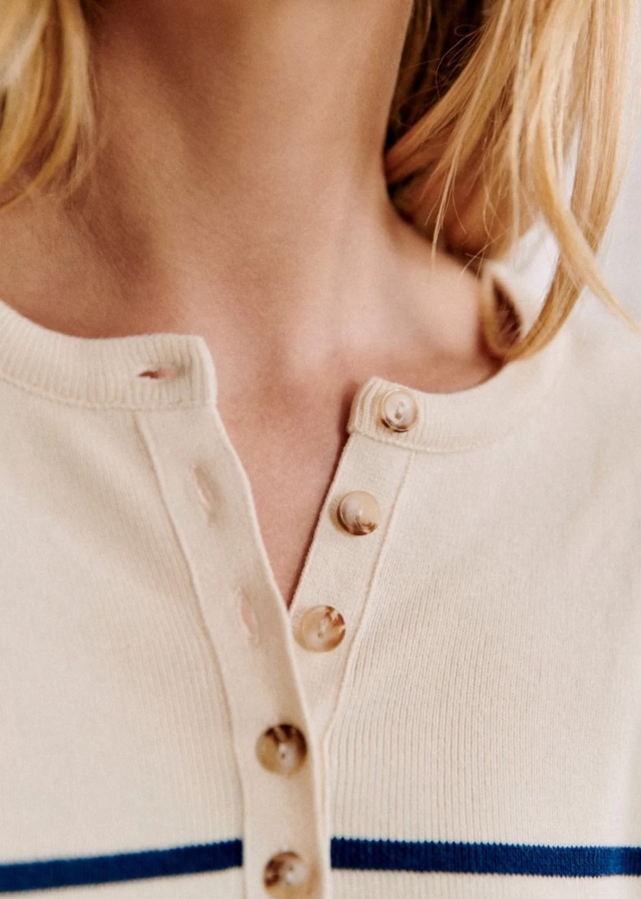 Sezane Women's Alexis Sweater in Natural/Navy - Classic Knit Pullover