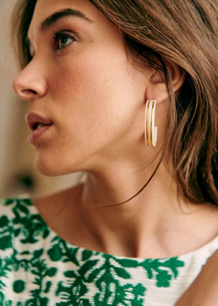 Sezane Alix Hoops Earrings for Women - Gold Plated Huggie Earrings, Minimalist Circle Design