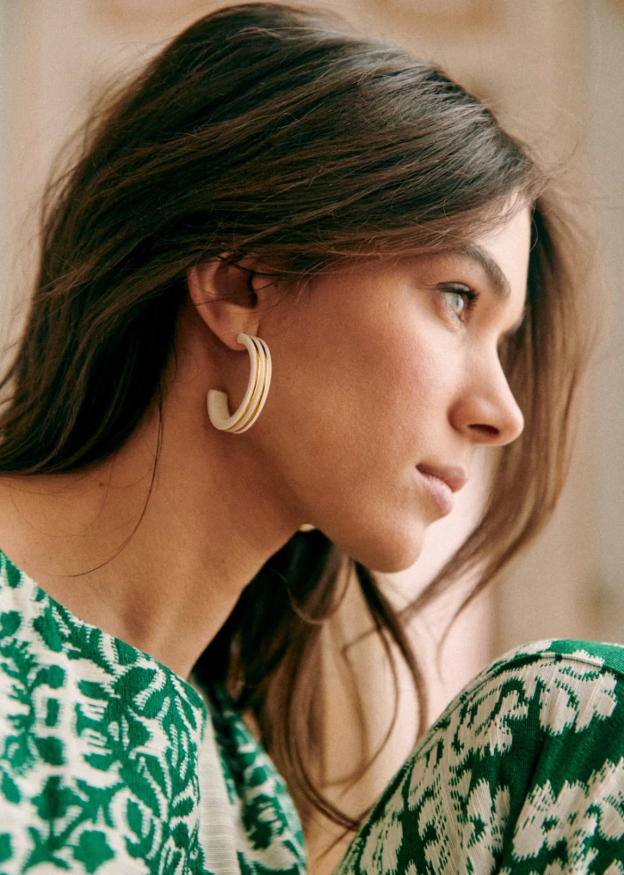 Sezane Alix Hoops Earrings for Women - Gold Plated Huggie Earrings, Minimalist Circle Design