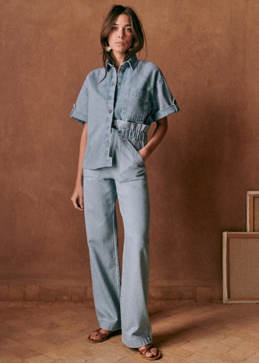 Sezane Women's Anthon Pants in Bleach Denim - Classic High-Waisted Jeans for Women