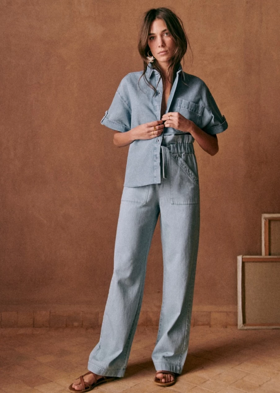 Sezane Women's Anthon Pants in Bleach Denim - Classic High-Waisted Jeans for Women