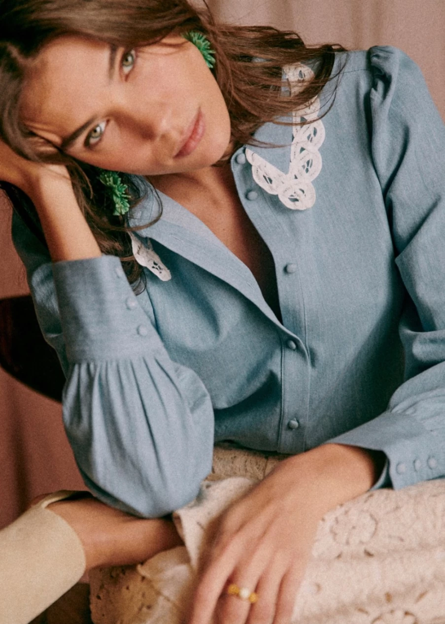 Sezane Women's Helio Shirt in Chambray Blue - Casual & Stylish Blouse