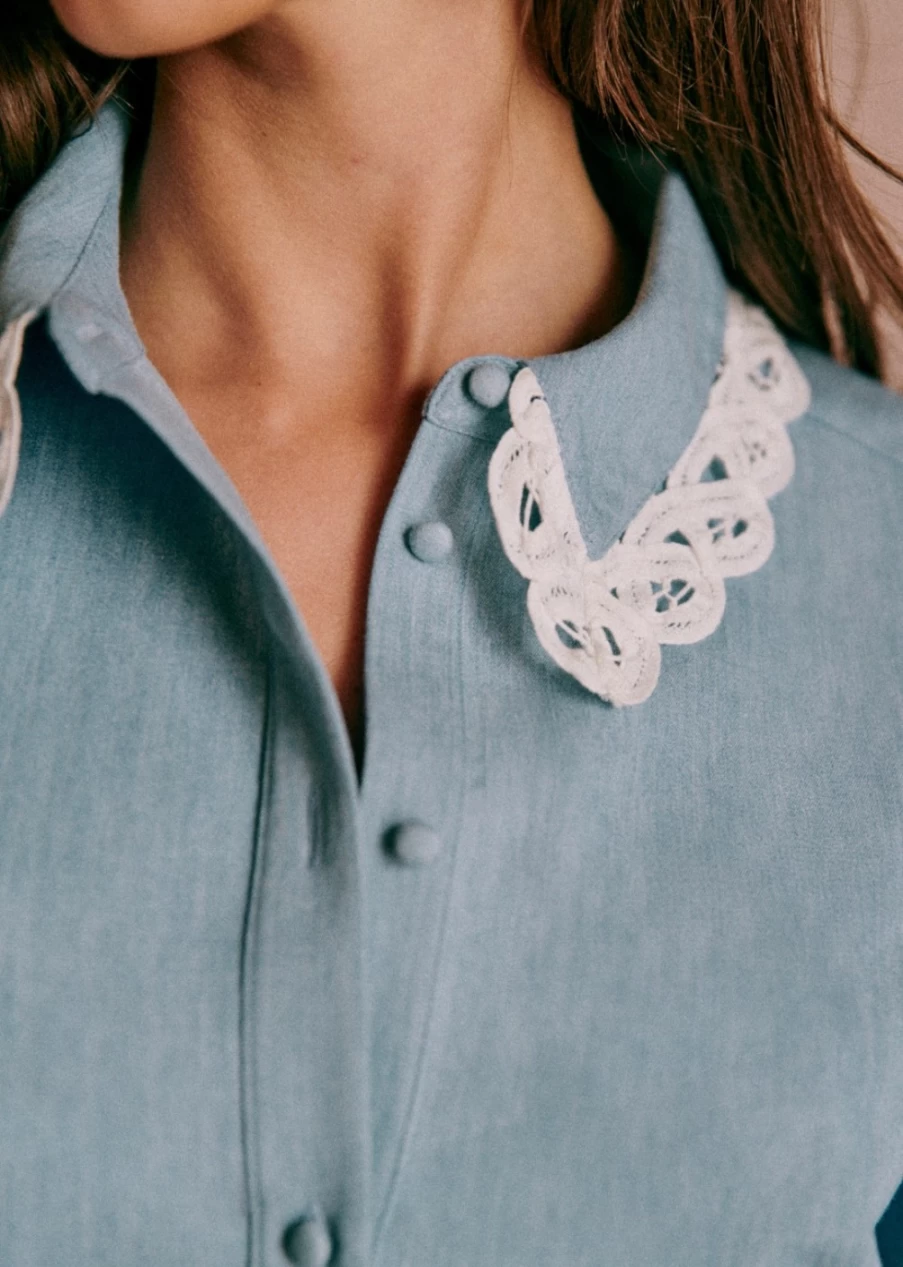 Sezane Women's Helio Shirt in Chambray Blue - Casual & Stylish Blouse