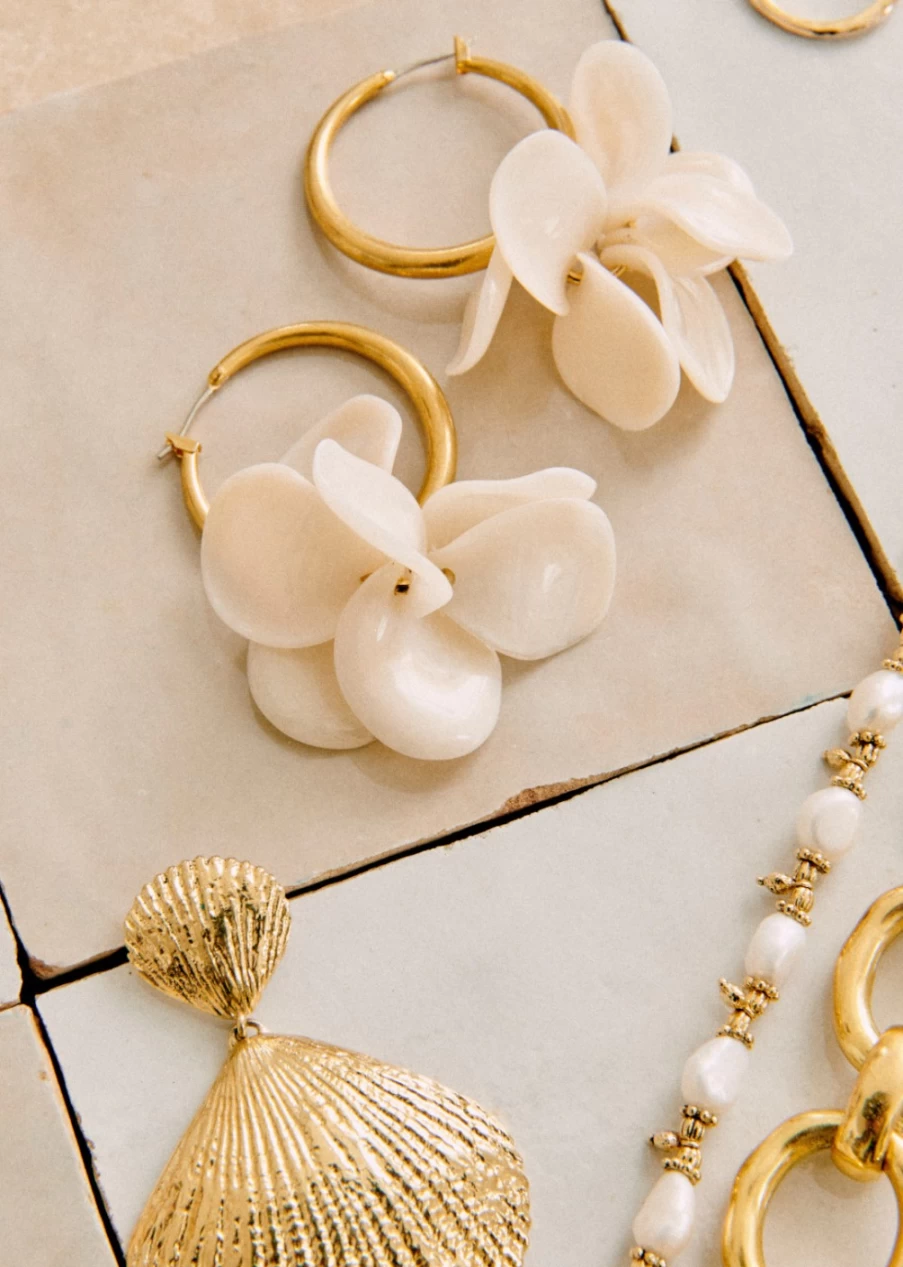 Sezane Flora Hoop Earrings for Women - Elegant Floral Design Gold Hoops