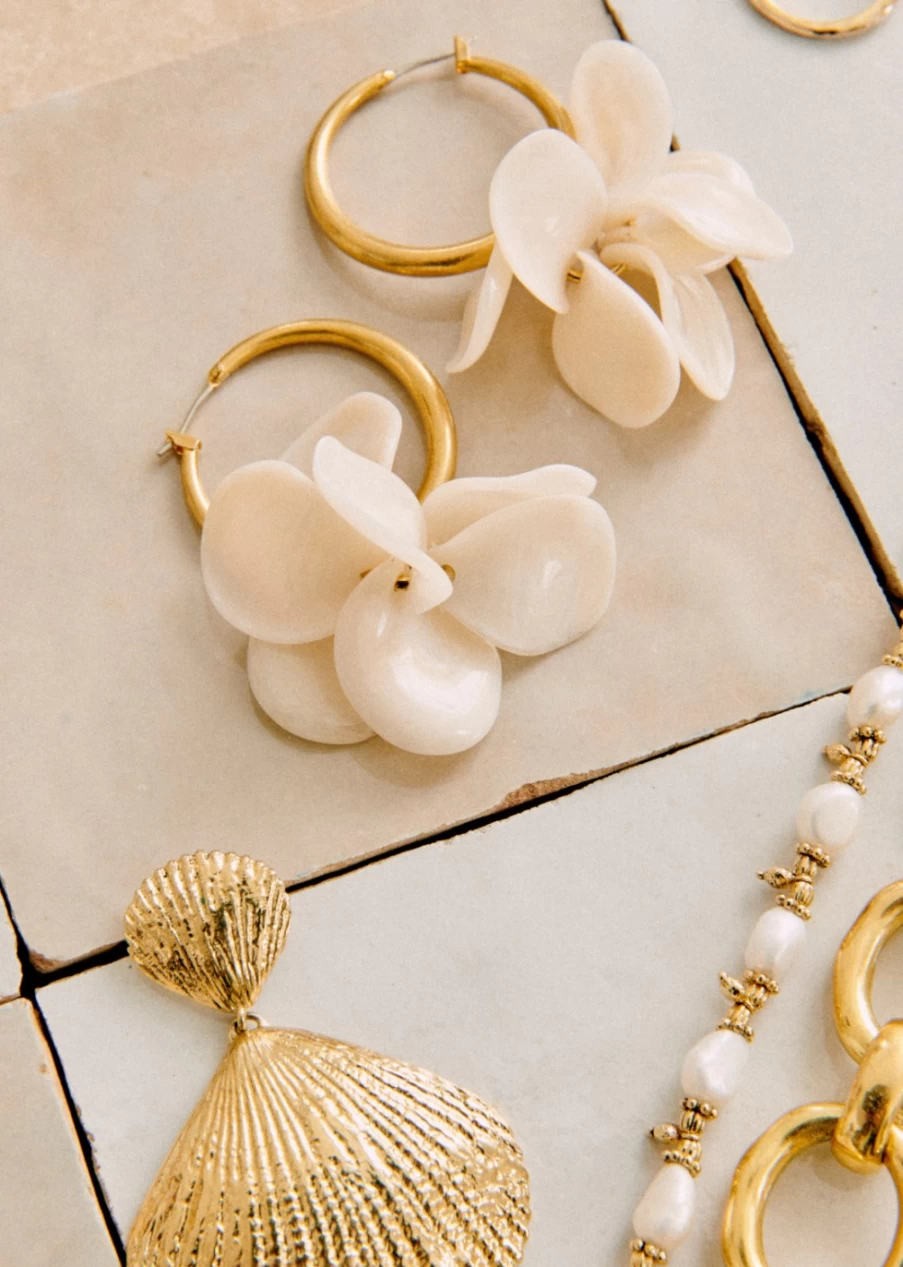 Sezane Flora Hoop Earrings for Women - Gold-Tone Floral Design Statement Earrings