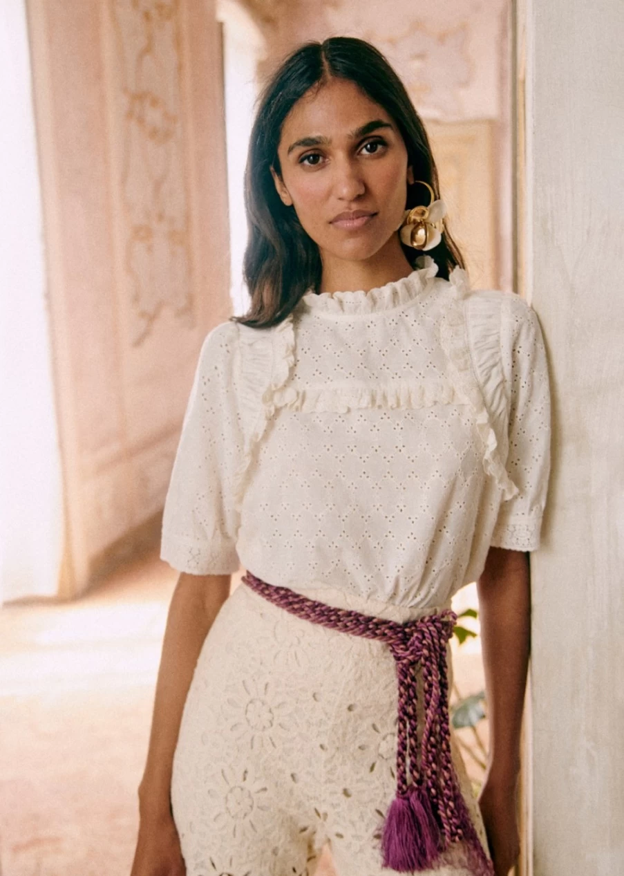 Sezane Women's Ecru Thio Blouse - Elegant Feminine Top