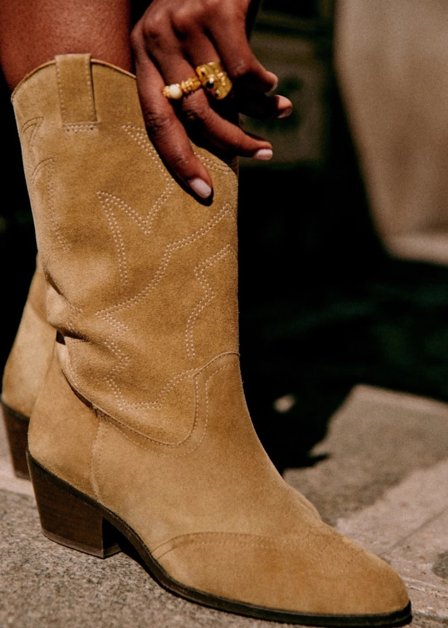 Sezane Women's Phoebe Mid Calf Boots | Leather Mid Boots for Women | Stylish Ankle Boots