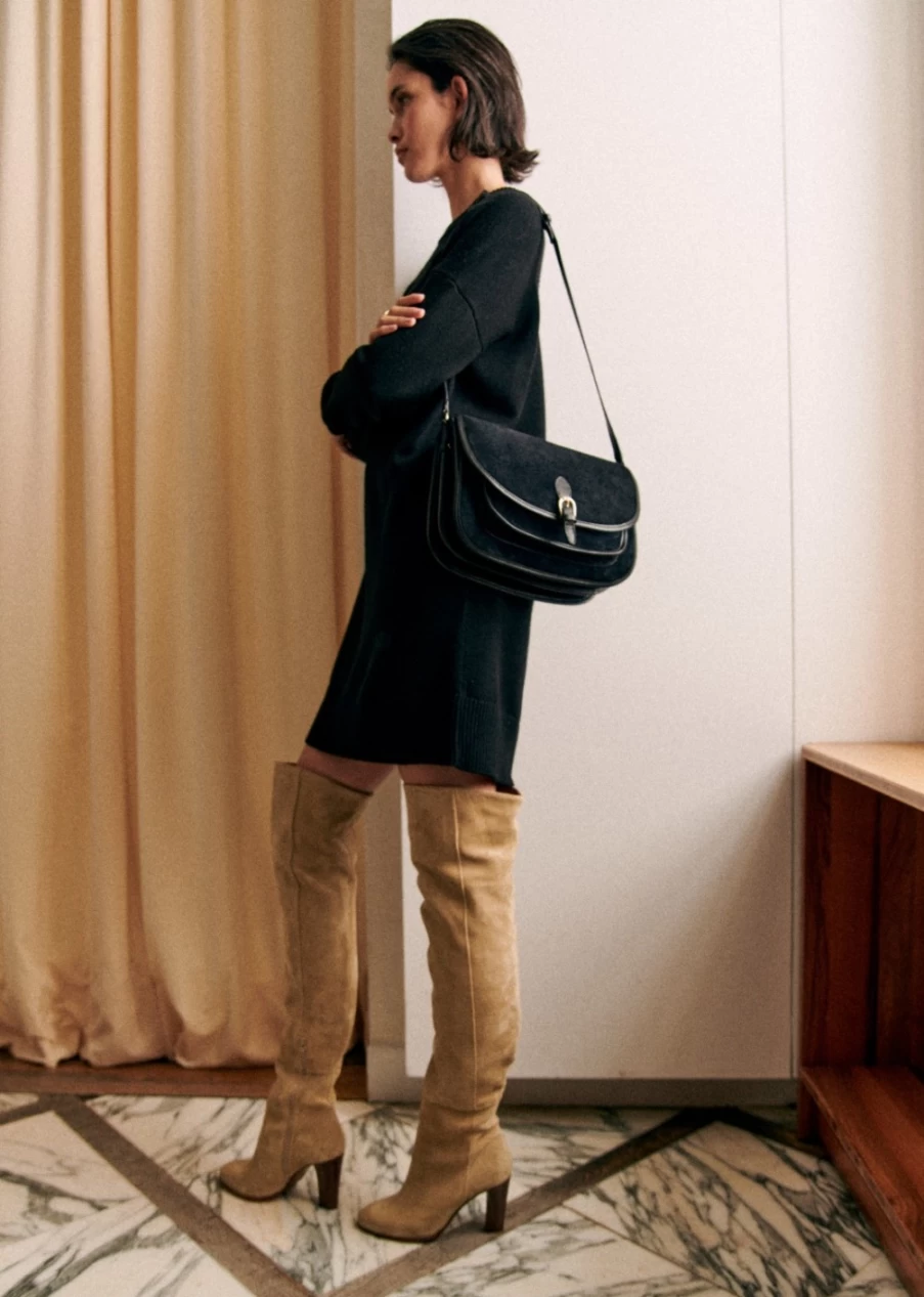 Sezane Women's Large Romeo Bag in Black Bi-Material - Stylish Leather Tote for Everyday Use