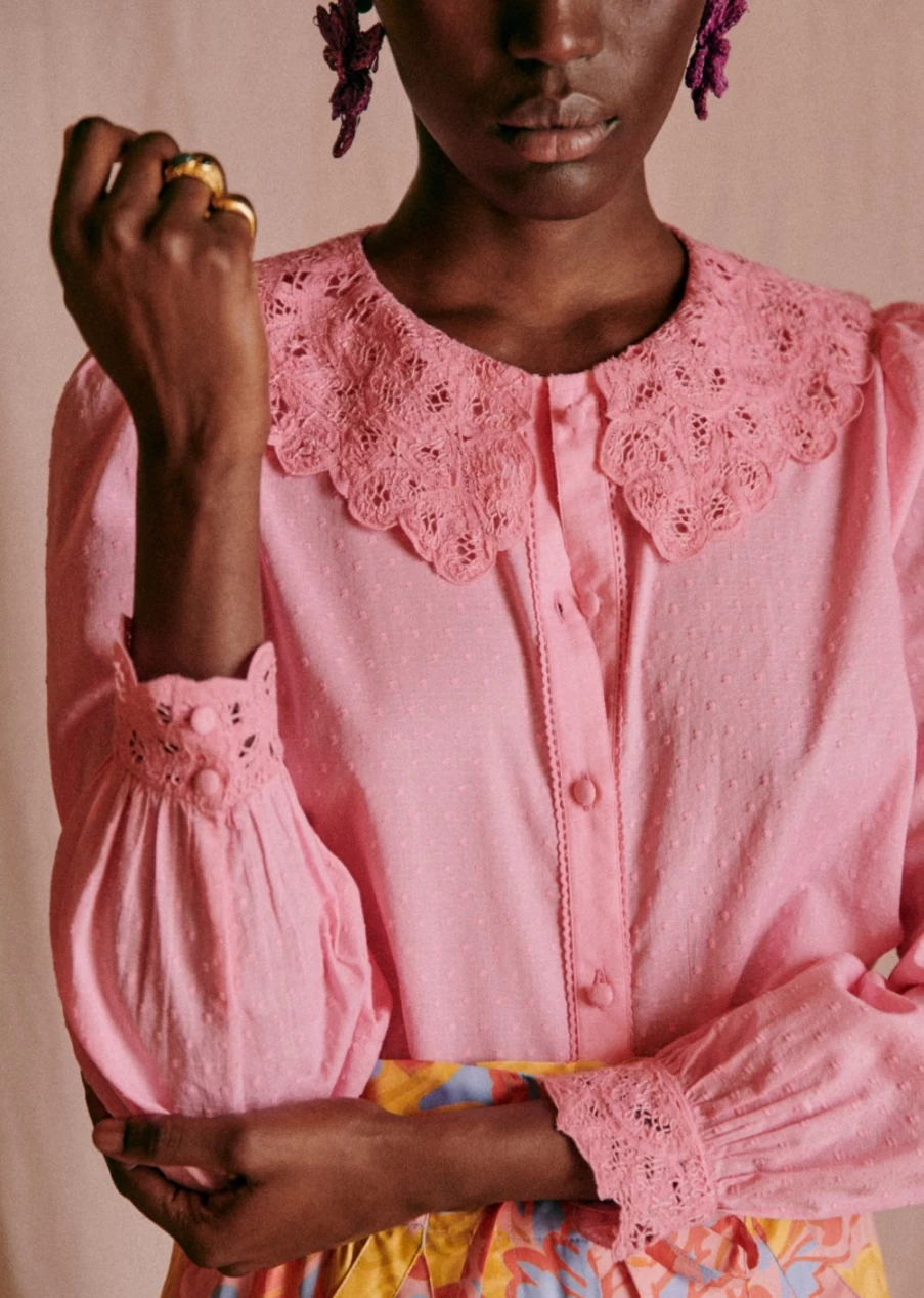 Sezane Women's Bright Pink Katherine Shirt - Classic Feminine Top