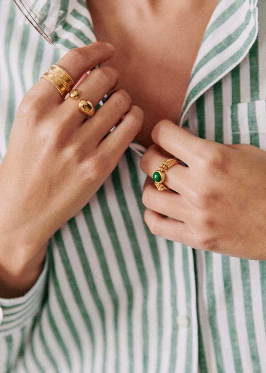 Sezane Marta Ring for Women - Gold and Green Elegant Jewelry