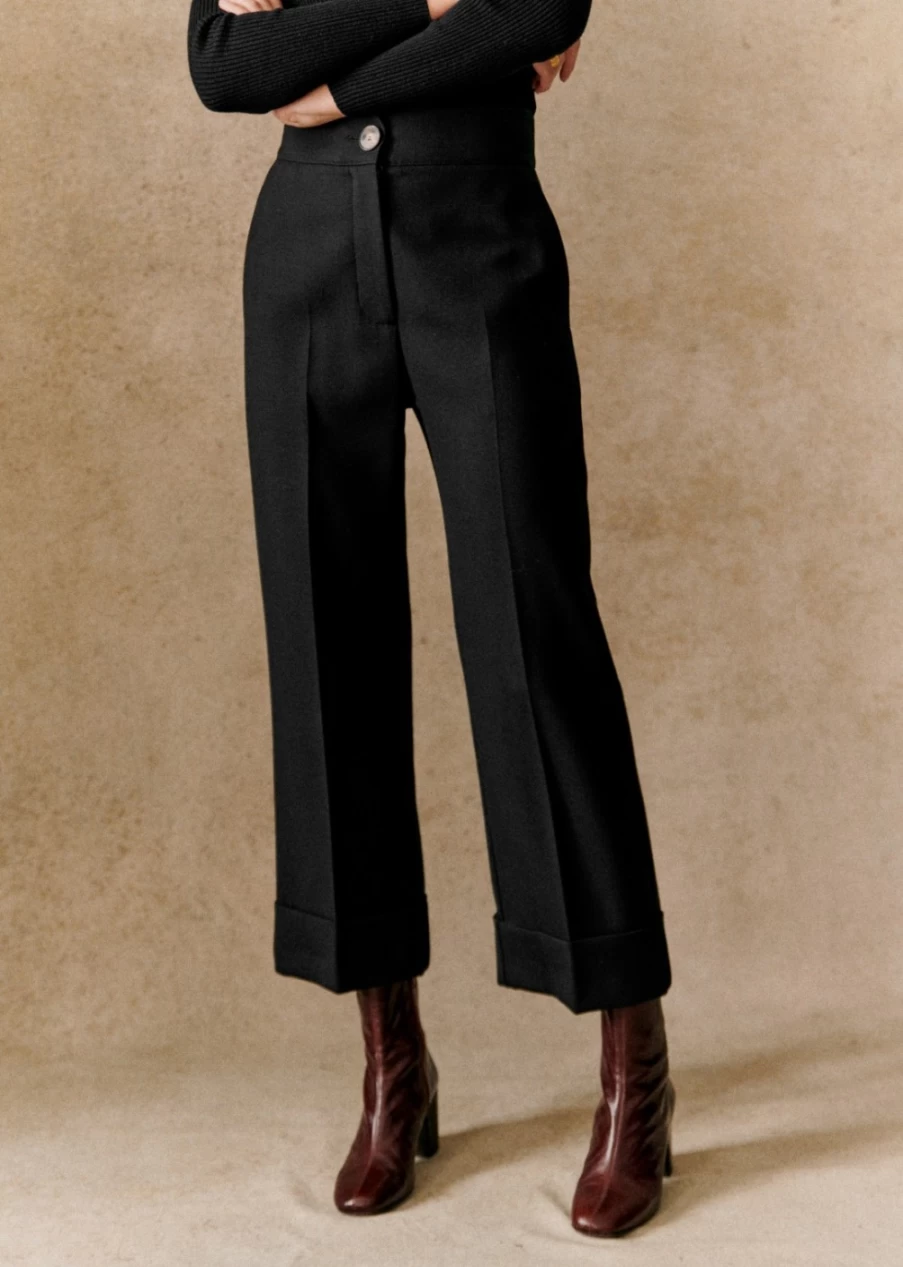Sezane Women's Damon Trousers - Classic Fit High-Waisted Pants for Everyday Elegance