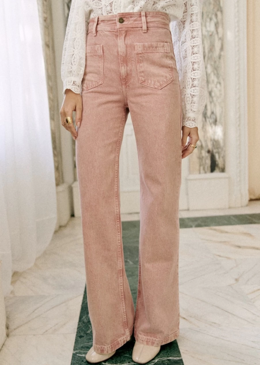 Sezane Women's 70'S High-Waisted Trousers - Vintage Retro Wide Leg Pants