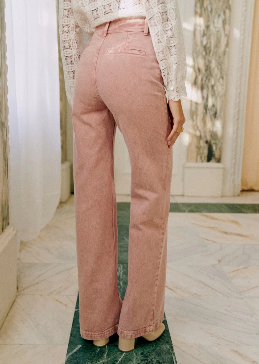 Sezane Women's 70'S High-Waisted Trousers - Vintage Retro Wide Leg Pants