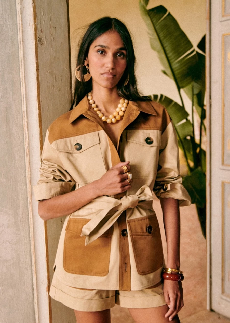 Sezane Women's Franck Jacket in Sand & Hazelnut | Stylish Outerwear Coat