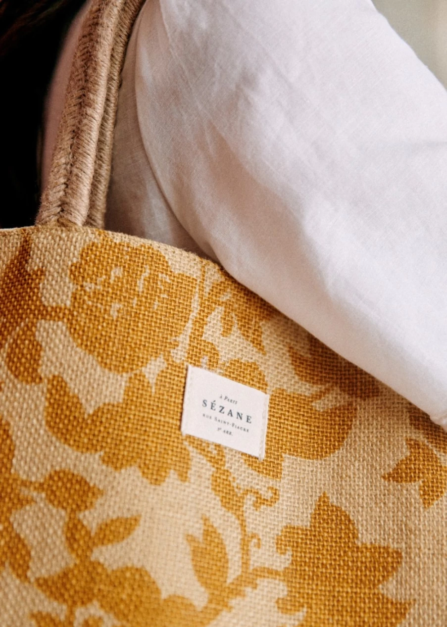 Sezane Women's Large Jute Tote Bag - Stylish Eco-Friendly Handbag for Everyday Use