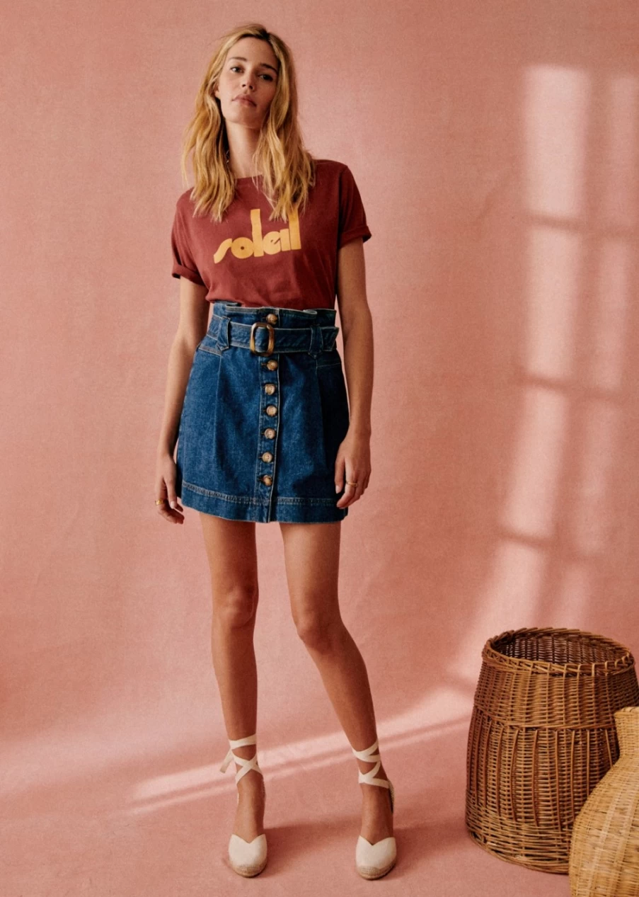 Sezane Women's Denim Hayden Skirt - Classic Blue Mid-Length Style