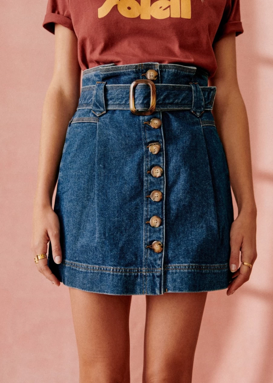 Sezane Women's Denim Hayden Skirt - Classic Blue Mid-Length Style