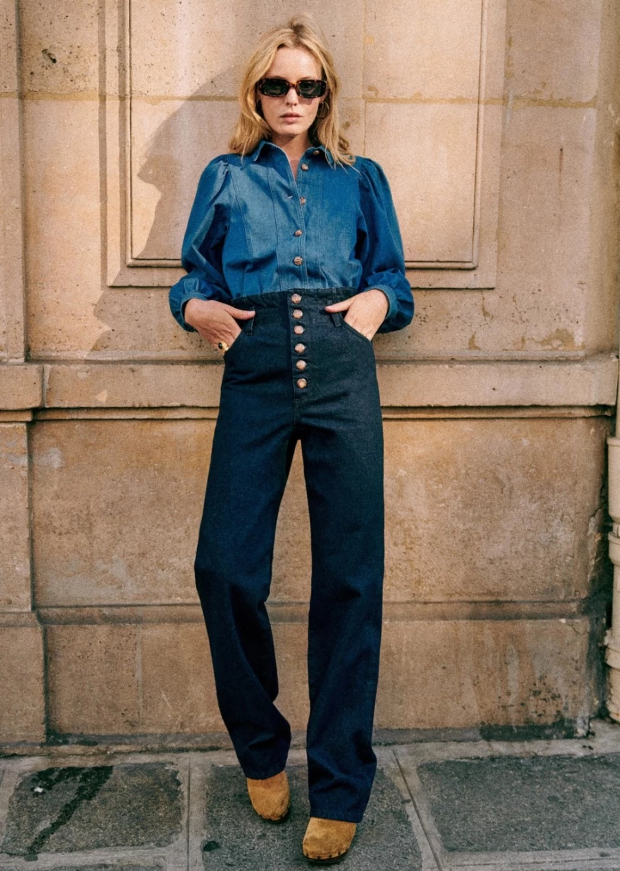 Sezane Women's Jones Pants - Classic Fit High-Waisted Trousers for Everyday Elegance