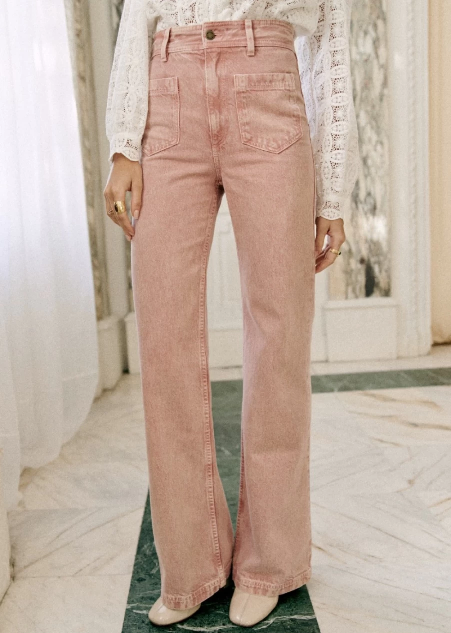 Sezane Women's 70'S High-Waisted Trousers - Vintage Retro Wide Leg Pants