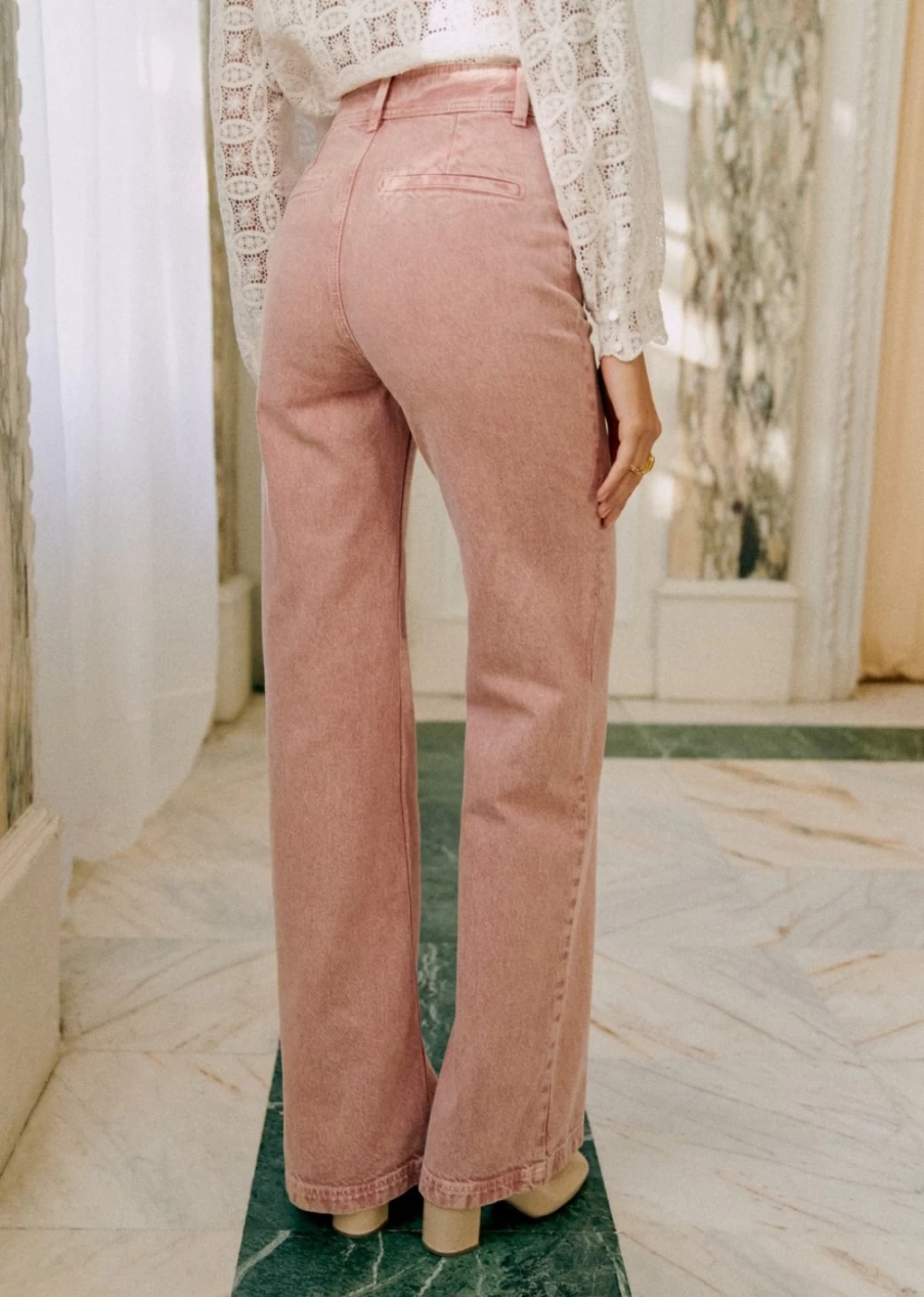Sezane Women's 70'S High-Waisted Trousers - Vintage Retro Wide Leg Pants