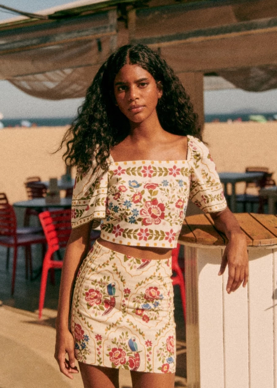 Sezane Women's Malia Skirt in Jardim Romantico Print - Farm Rio Collaboration