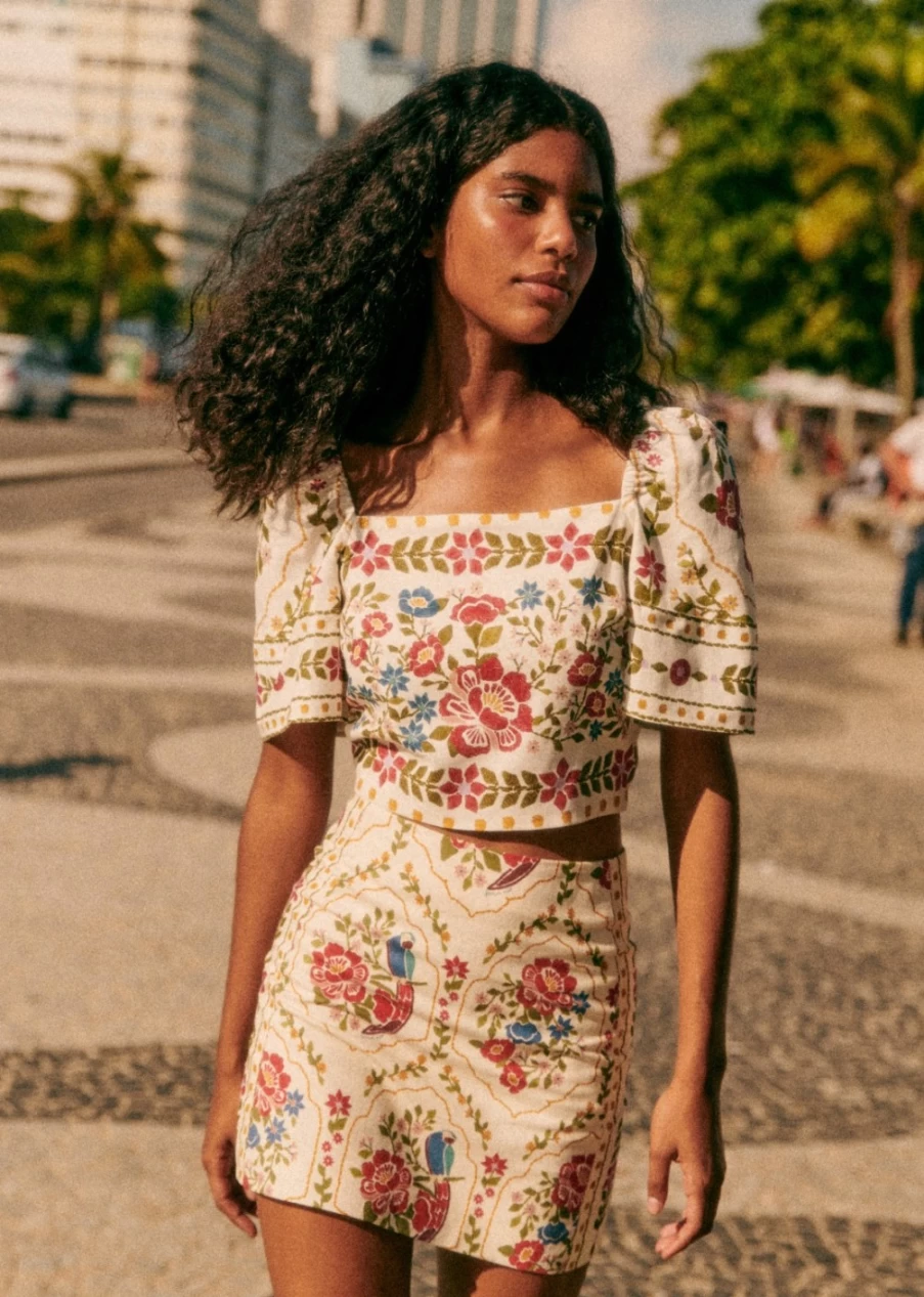 Sezane Women's Malia Skirt in Jardim Romantico Print - Farm Rio Collaboration