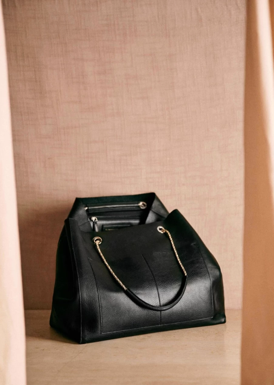 Sezane Gaby Bag Smooth Black Leather Handbag for Women
