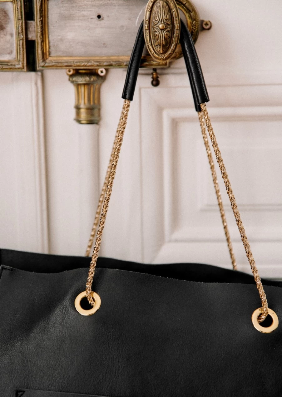Sezane Gaby Bag Smooth Black Leather Handbag for Women