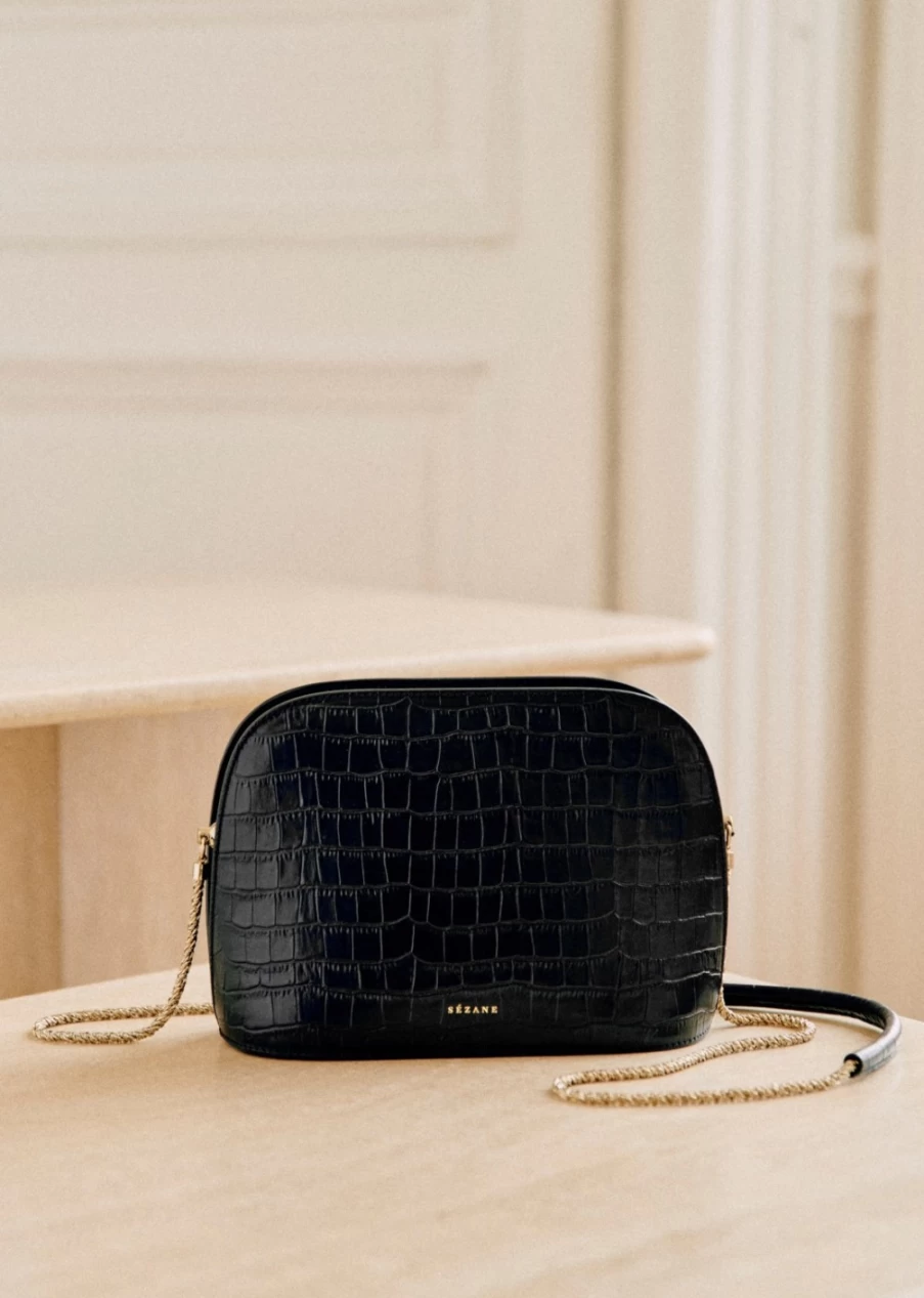 Sezane Women's Croco Victor Bag - Genuine Crocodile Leather Handbag for Women