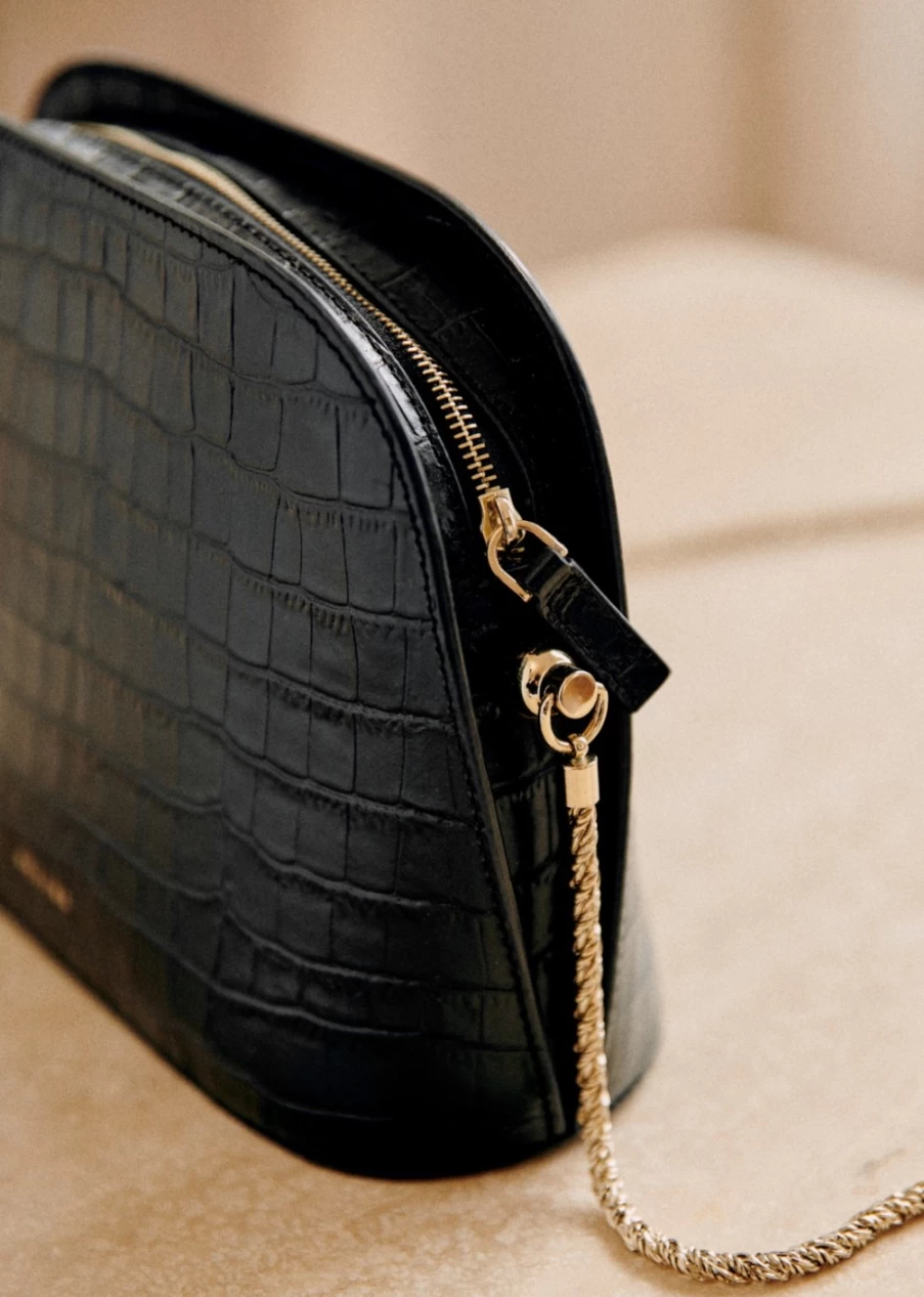 Sezane Women's Croco Victor Bag - Genuine Crocodile Leather Handbag for Women