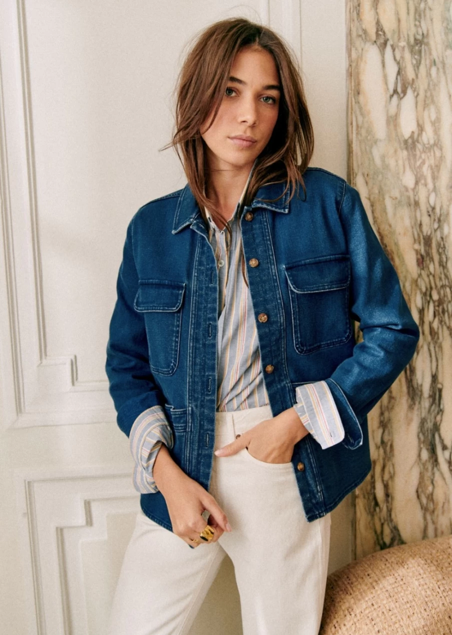 Sezane Women's Willa Jacket in Indigo - Classic Denim Coat for Women