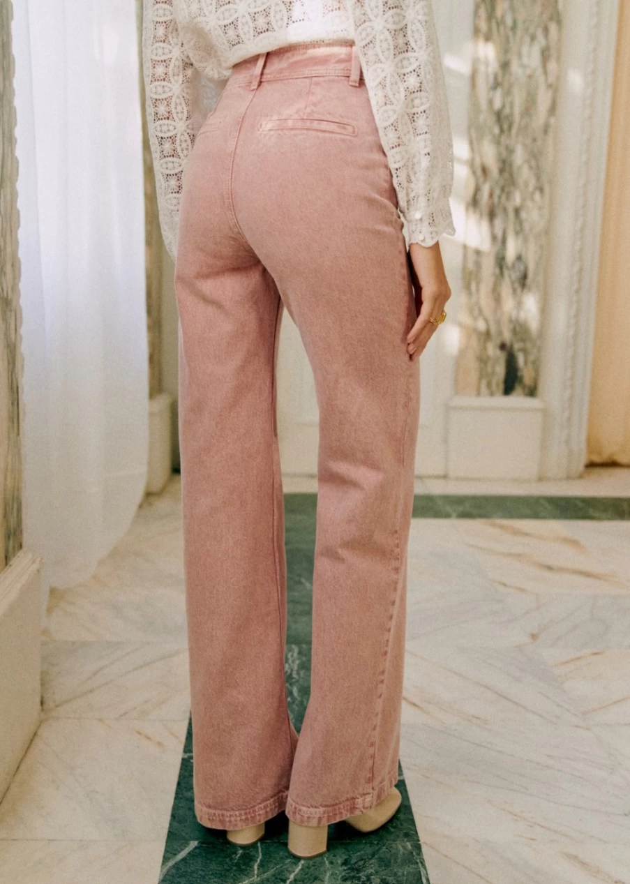 Sezane Women's 70'S High-Waisted Trousers - Vintage Retro Wide Leg Pants