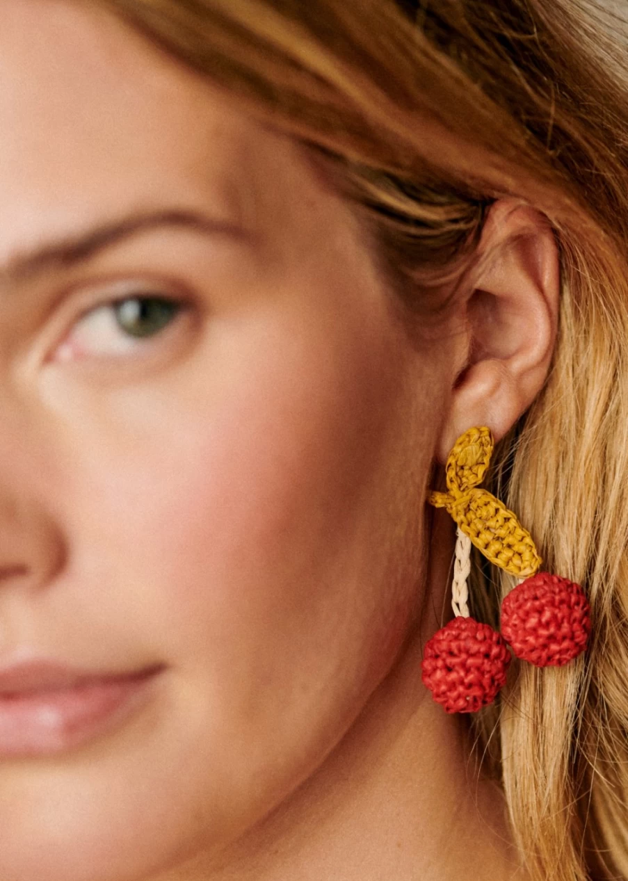 Sezane Red Cerise Earrings for Women - Elegant Dangling Cherry Jewelry