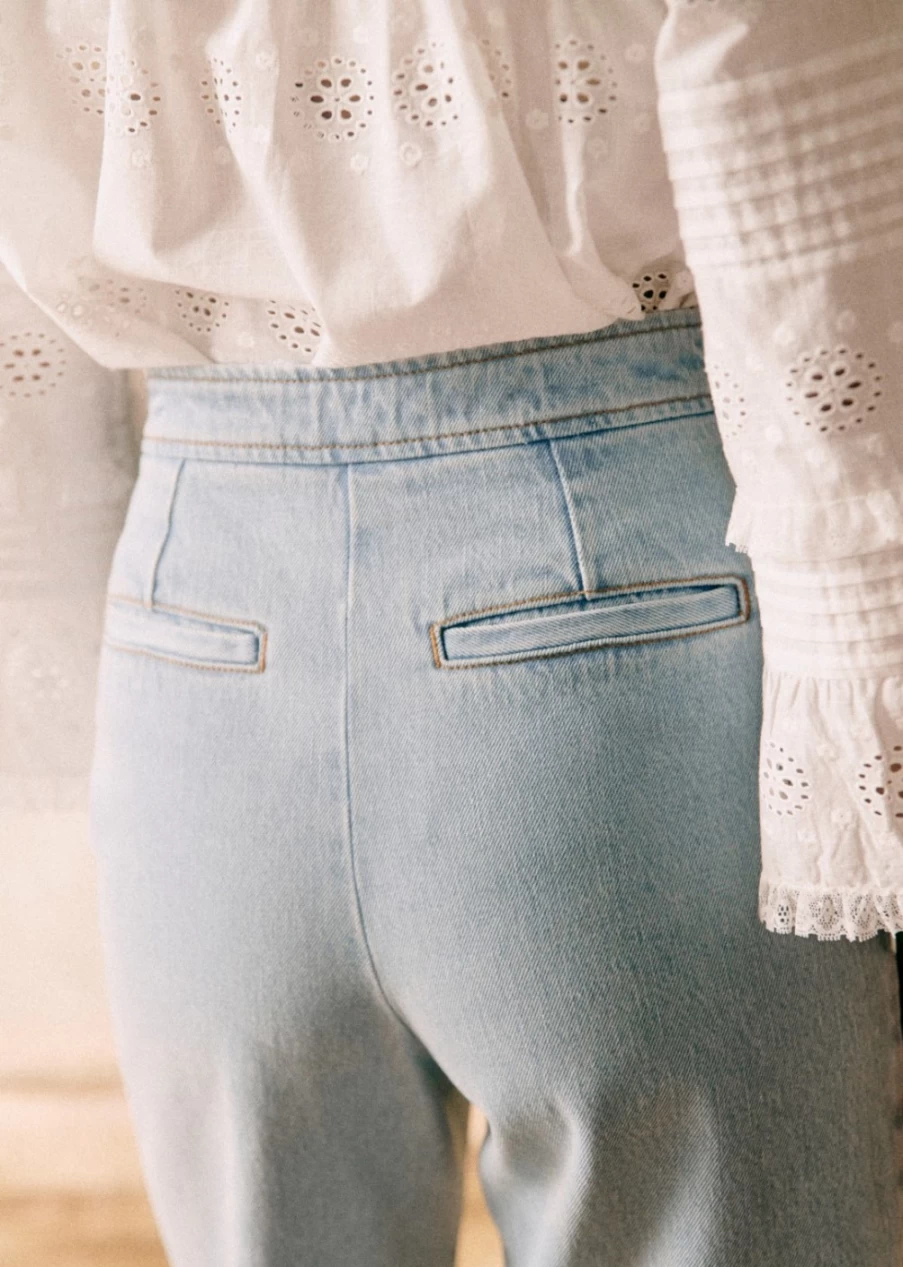 Sezane Women's Emilio Pants in Bleach Denim | High-Waisted Trousers