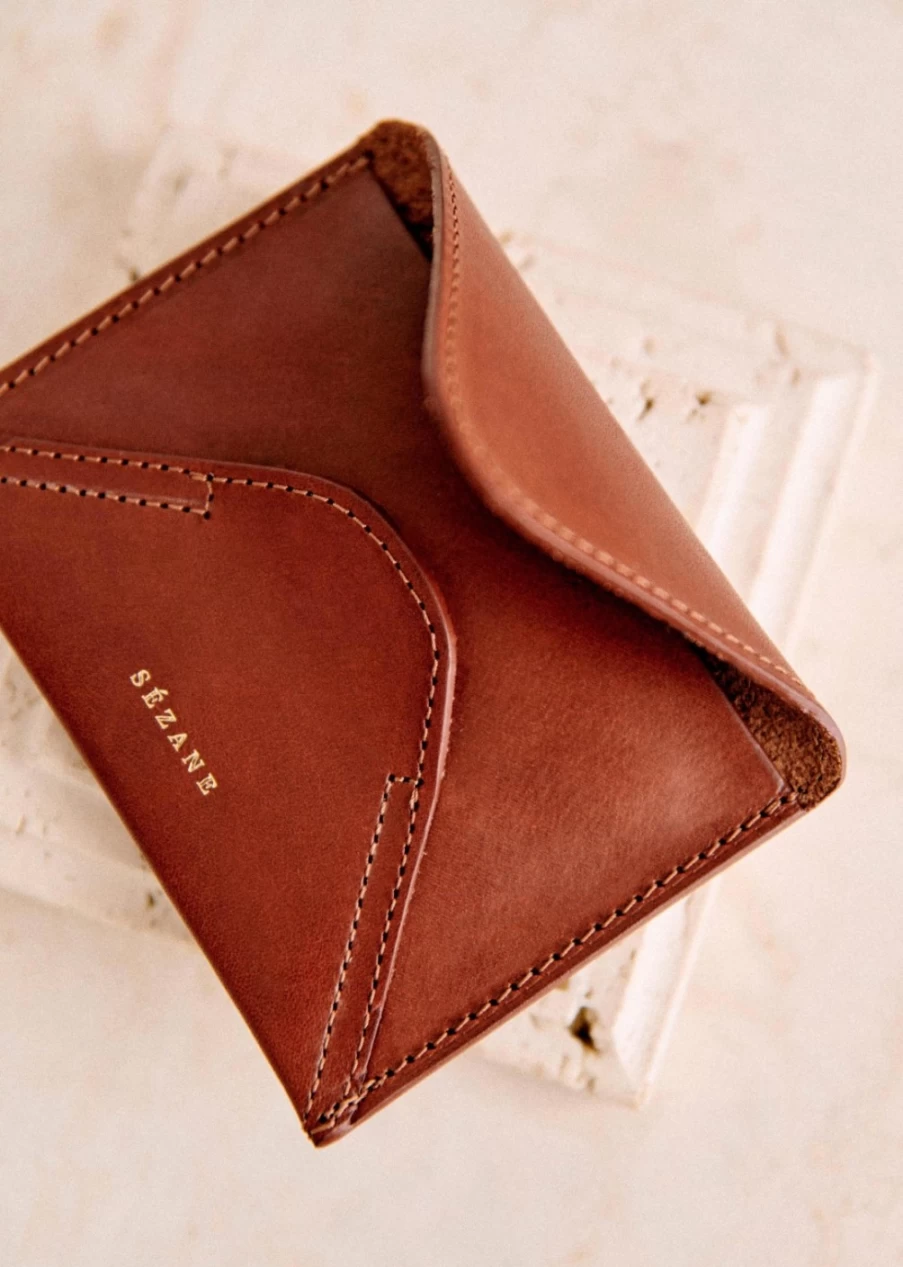Sezane Olivia Leather Card Holder for Women - Compact Wallet with RFID Protection