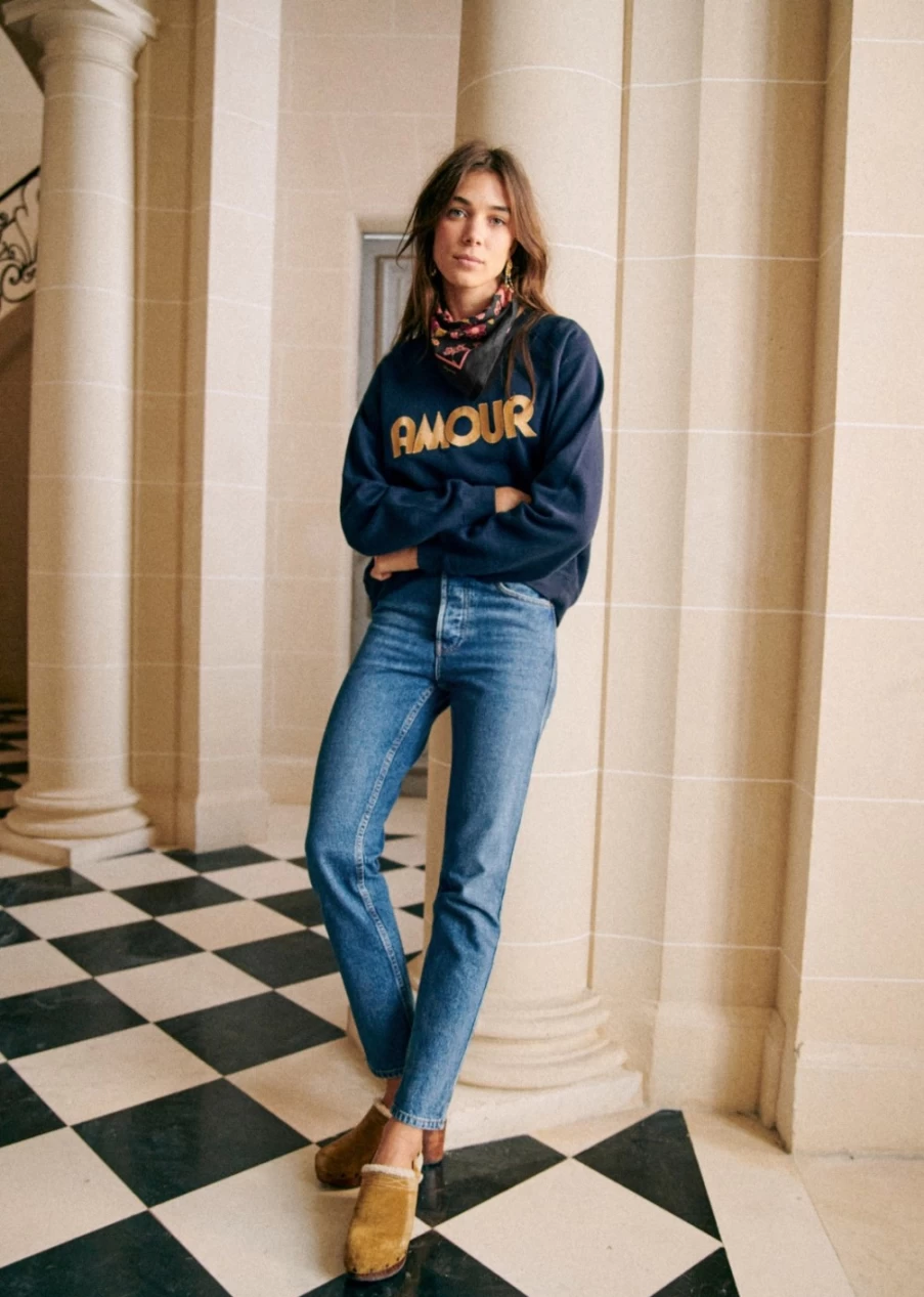 Sezane Women's Amour Sweatshirt - Cozy French-Inspired Pullover for Everyday Comfort