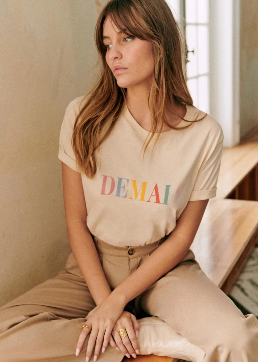 Sezane Women's Demain T-Shirt in Cream & Multicolour Stripes | French-Inspired Casual Top
