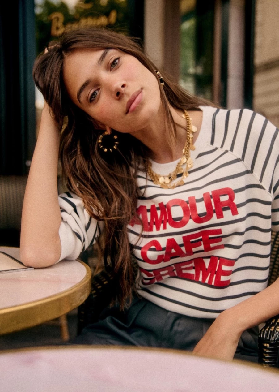 Sezane Women's Amour Cafe Creme Sweatshirt - Cozy Crewneck Pullover