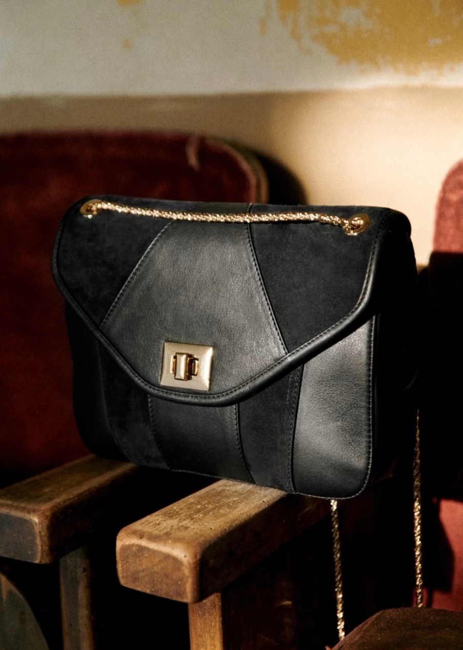 Sezane Clark Bag for Women - Black Bi-Material Leather Crossbody Purse