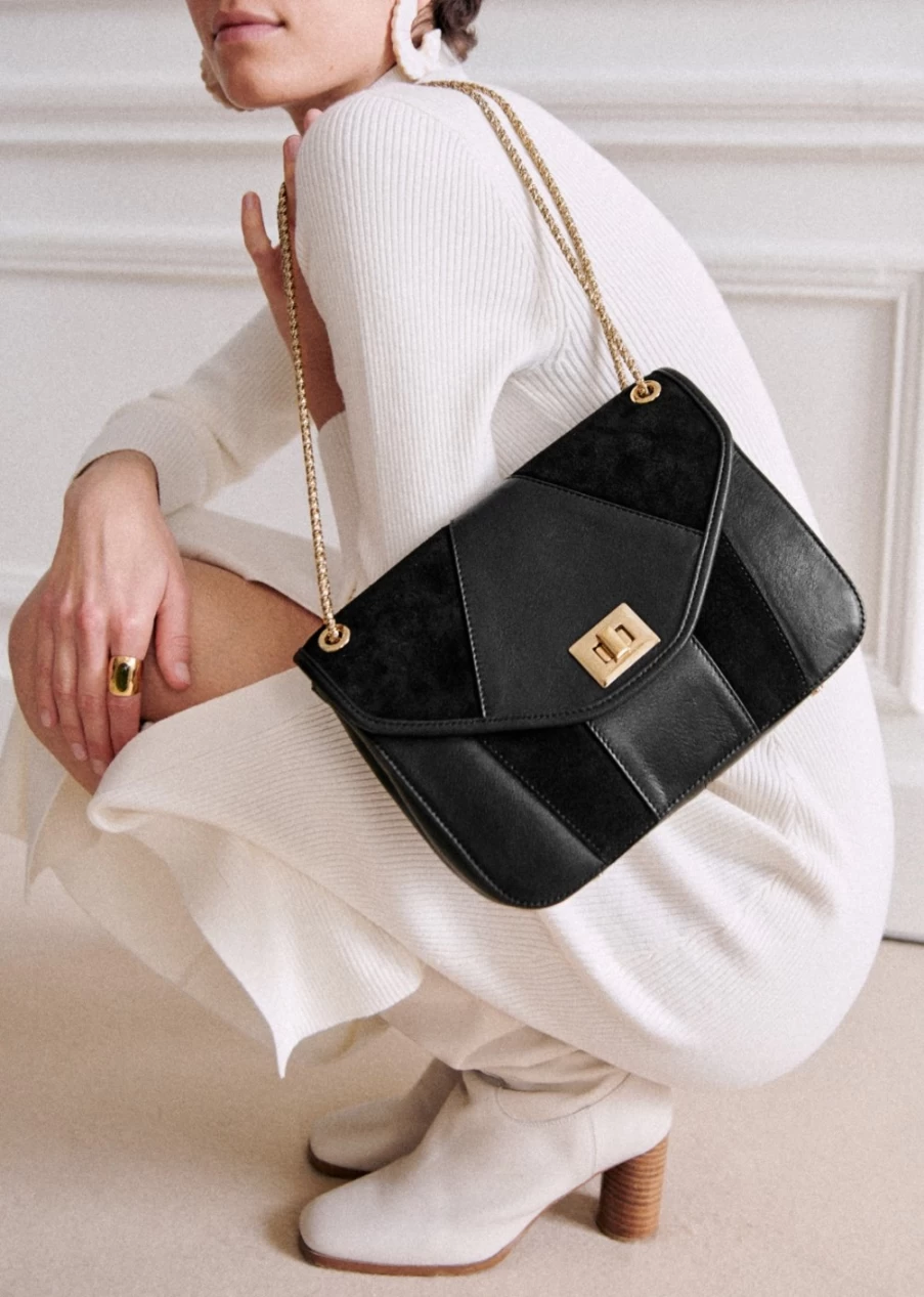 Sezane Clark Bag for Women - Black Bi-Material Leather Crossbody Purse