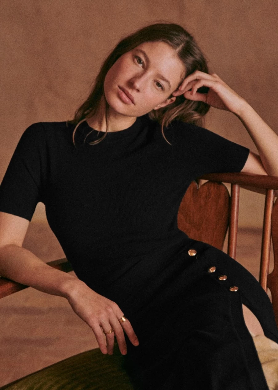 Sezane Women's Elio Black Sweater | Classic Knit Top for Women